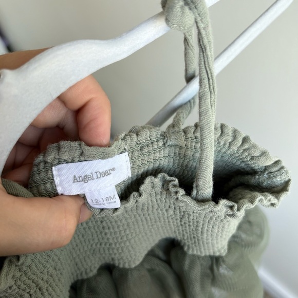 Angel Dear Solid Olive Green Muslin Tutu Bubble Bodysuit Dress 12-18m - Picture 4 of 4